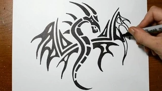 How to Draw a Tribal Dragon Tattoo Design - Sketch 3