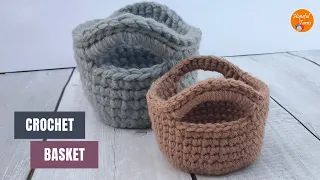 Crochet Basket with Handles | Easy Crochet Mini Easter Basket for Beginners - Storage Nesting Basket