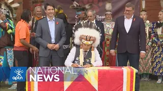 Prime Minister Trudeau is making an announcement in Cowessess First Nation | APTN News