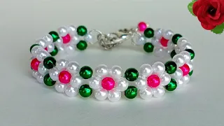 Easy beaded flower bracelet || How to make beaded bracelets || Easy flower bracelet tutorial