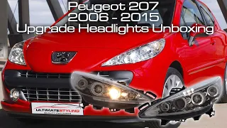 Peugeot 207 2006 - 2015 Upgrade Headlights Chrome Inner Angel Eyes Halo and DRL Projector Xenon look