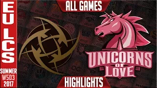 NIP vs UOL Highlights ALL GAMES | EU LCS Week 5 Summer 2017 | Ninjas In Pyjamas vs Unicorns of Love