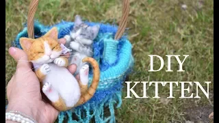 DIY Needle Felt Cute Sleeping Kitten - cat Tutorial - craft project