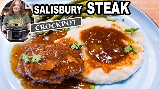 Salisbury Steak & Gravy in the Crockpot Slow Cooker Ground Beef Dinner Idea