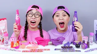 Pink Food VS Purple Food Challenge DONA Mukbang