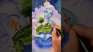 Save 🌎 Earth Day 😍🥰Beautiful mother earth #watercolor #shorts #viral #art #youtubeshorts