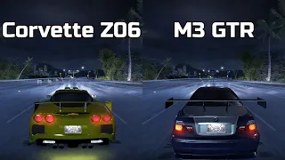 Chevrolet Corvette Z06 vs BMW M3 GTR - Need for Speed Carbon (Drag Race)