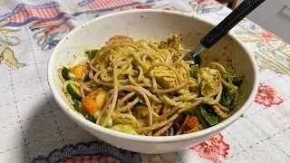 The most delicious pasta I have ever eaten! Chicken, vegetables and pesto!