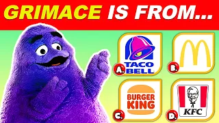 Guess The Brand By Mascot 🐯🍔 Grimace Shake Meme, Burger King, Mc Donald's, KFC | Food Quiz