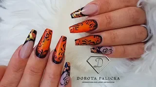 Autumn color nails. Fall nail art tutorial. Orange ombre, pigment ombre nail tutorial, october nails