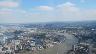 Helicopter flight over the Isle of Dogs, London, 14th August 2016.