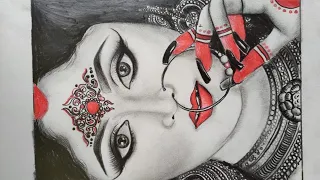 Traditional Bride Drawing easy steps | Bengali Beautiful lady potrait drawing | Beautiful girl | CTW