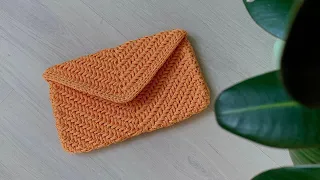 Сумка клатч крючком из полиэфирного шнура с узором паркет crochet bag
