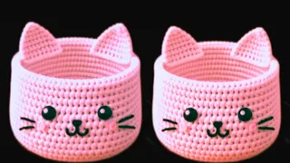 WOW😍AMAZING💯👌CROCHET DESIGN 🎁👍 CAT BASKET MAKING VIDEO VERY EASY 🌹CAT BASKET IDEA #cat #basket