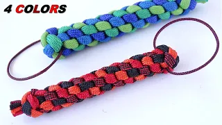 4 Strand Round Braid in 4 Different Colors - How to Make a Paracord Keychain Lanyard - Macrame