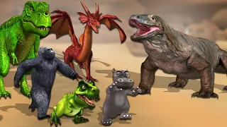 Giant Lizard vs gorilla and Dinosaur || Cartoon Dinosaur Lizard fight @MrLavangam