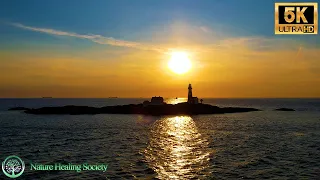 Beautiful Sea Sunset In 5K - Stress Relief Music - Meditation Music No Copyright 432Hz