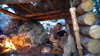 Camping With My Dog In Heavy Rain ! - 5 Days Bushcraft Camp - Shelter Building