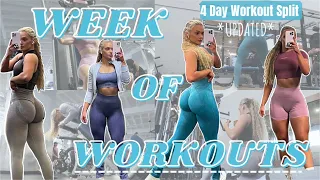 WEEK OF WORKOUTS | 4 Day Workout Split UPDATED ROUTINE upperbody & lower Body exercises for women