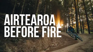 AIRTEAROA mtb trail before and after the fire at Christchurch Adventure Park, New Zealand.