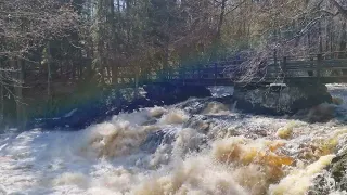 Beautiful Rainbow Waterfall - Relaxing Water Flowing Sounds - Short Relaxation - Spring Nature Video