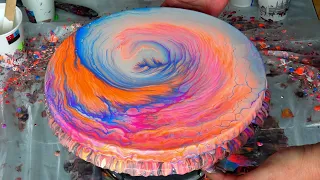 Mesmerizing Cloudy Sunset🌅: Acrylic Pour Painting with Pearl white and Fluorescent paints