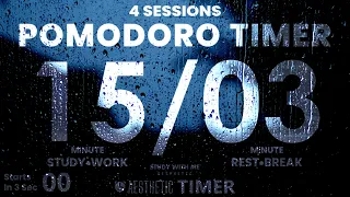 15/3 Pomodoro Rain Sounds Study Timer, 15 Minute Study, 3 Minute Breaks, Pomodoro Technique 15 3