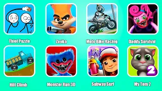 Daddy Long Legs,My Tom 2,Subway Surf,Monster Run 3D,Zooba,Thief Puzzle,Hill Climp