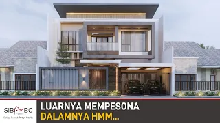 Desain Rumah Modern Kontemporer 2 Lantai 5 Kamar Tidur Di Lahan 14 x 25 meter | Ruang Keluarga Luas