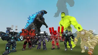 NEW GODZILLA AND HULK VS NEW TITAN : CAMERAMAN/SPEAKERMAN/TVMAN! - skibidi toilet In Garry's Mod!