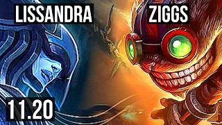 LISSANDRA vs ZIGGS (MID) | 7/1/7, 1.1M mastery, 500+ games | EUW Master | v11.20