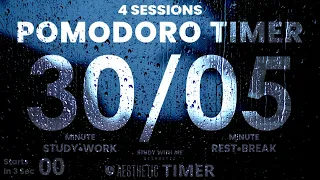 30/5 Pomodoro Rain Sounds Study Timer, 30 Minute Study, 5 Minute Breaks, Pomodoro Technique 30 5