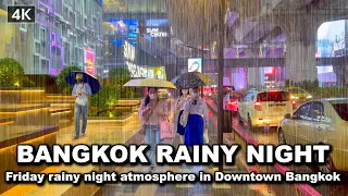 【🇹🇭 4K】Walk in Heavy Rain at Night in Downtown Bangkok, Thailand #ASMR