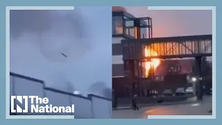 The moment a missile hit an airport in western Ukraine