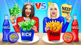 Reto de comida de rico contra de pobre | Situaciones épicas de chica rica vs pobre por RATATA COOL