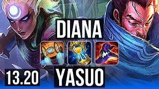 DIANA vs YASUO (MID) | 2.0M mastery, 600+ games, Legendary | EUW Master | 13.20