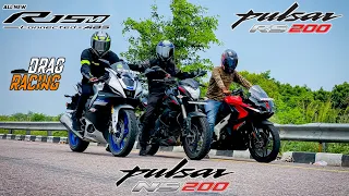 2023 Bajaj Pulsar NS 200 BS7 Vs Yamaha R15M Vs Bajaj Pulsar RS 200 | Drag Race