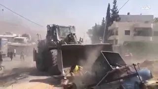 Palestinian Cars Destroyed in Seconds Due Zionists Occupation Bulldozer Rampage