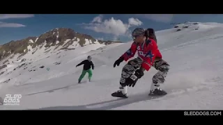 Skating in slush in the beautiful French Alps - Sled Dogs Snowskates