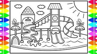 How to Draw a Playground Water Park for Kids ☀️🌈💦 Playground Drawing and Coloring Pages for Kids