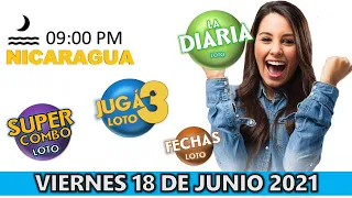 Sorteo 09 pm Loto NICARAGUA, La Diaria, jugá 3, Súper Combo, Fechas, Viernes 18 de junio 2021 |✅🥇🔥💰