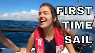 Mae's first time for sailing a yacht. Young Wild Free