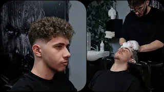 💈ASMR RELAXING HAIRCUT - Scalp Massage - CURLY MID FADE HAIRCUT TUTORIAL