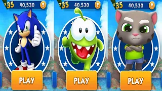 Sonic Dash vs Talking Tom Gold Run vs Om Nom Run - All Characters Unlocked All Bosses Eggman Zazz