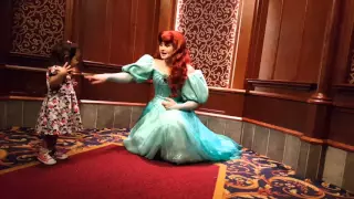 Toddler meeting Disney Princess Cinderella, Ariel and Snow White