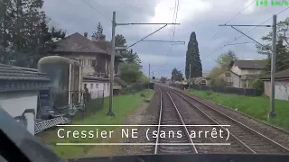 [Cab-ride] Biel/Bienne - Genf Flughafen/Genève Aéroport, en cabine d'un ICN (RABDe 500)