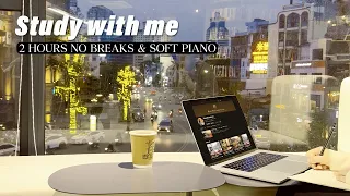 2 HOUR STUDY WITH ME at the coffee shop | Piano music, no breaks, real time, countdown timer