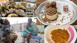 Cooking Clams Stew with Banku the authentic way || Market Day in Rural Ghana || Volta region