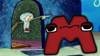 Squidward kicks Dr Livesey Walk Alphabet Lore Letter M out of his house