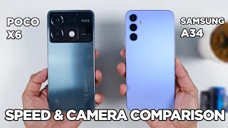 POCO X6 vs Samsung A34 SPEED TEST & CAMERA Comparison | Zeibiz